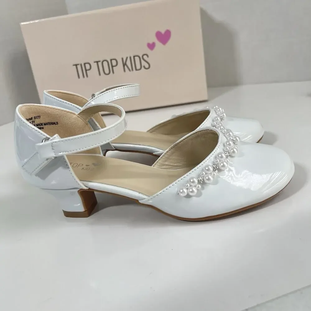 Tip Top Kids White Patent Mary Jane Shoes - Rhinestone Strap - Girls Size 3Y NEW